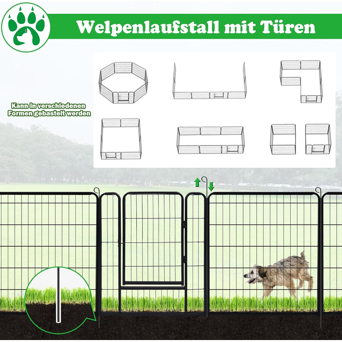 Набір вольєрів для собак SUBTLETY (6 шт.) з дверима та ґрунтовими анкерами. Freilaufgehege, загородження для собак, вольєр для цуценят, портативний вольєр для тварин, для саду та кемпінгу. Стійкий до погодних умов.