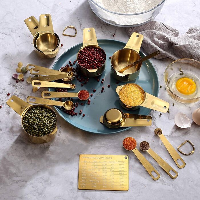 18-Piece Measuring Cup and Spoon Set for Baking, Stainless Steel Coffee Spoon Set, Measuring Cup and Spoon with Scale, for Measuring Flour, Liquids, Granules, and Spices