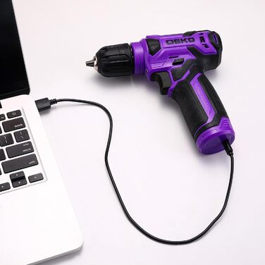 Набір інструментів DEKO 126-tlg. з акумуляторною дрилем: кейс, ящик, професійний набір для дому, офісу та саду, фіолетовий