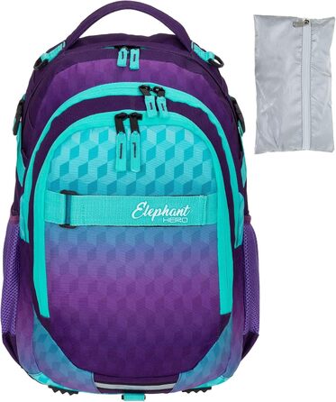 Дитячий рюкзак Elephant Hero Signature з дощовиком, Violet Cube (Lila-Türkis)
