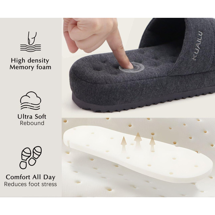 Чоловічі тапочки KuaiLu: стильні, з м'якою устілкою з піною пам'яті, для дому та вулиці, сірі, 46 EU