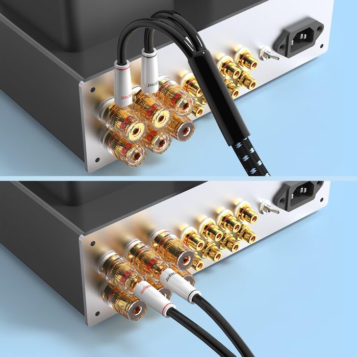 Акустичні кабелі Tertullus Hi-End OFC посріблені з банановими роз'ємами для домашнього кінотеатру, підсилювача та HiFi систем, 2.5м (пара)