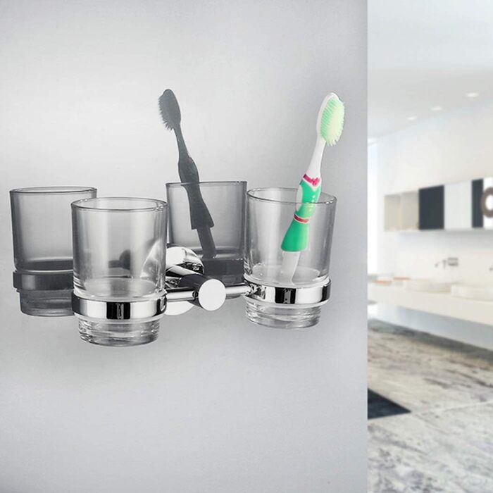 PHOEWON Cup Holder Bathroom 304 Stainless Steel Toothbrush Holder Wall Double Toothbrush Cup Holder, Brushed