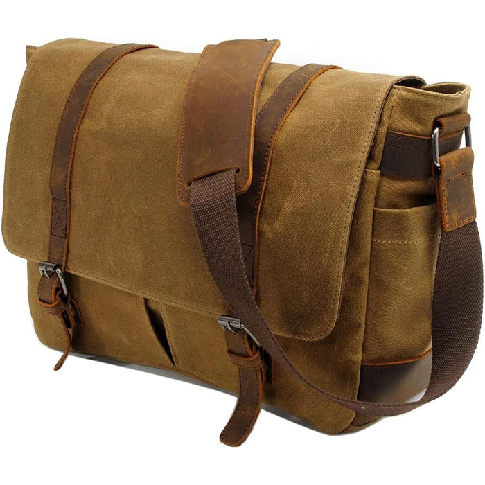 Сумка для камери Neuleben: водонепроникна, для DSLR, з регульованим плечовим ременем, вінтажний стиль, велика, з канвасу та шкіри, зелена (коричнева)