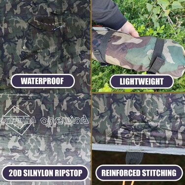 Гамак-тент OneWind Camo 365x295 см: ультралегкий, для кемпінгу, бушкрафту, з підставою та дверима