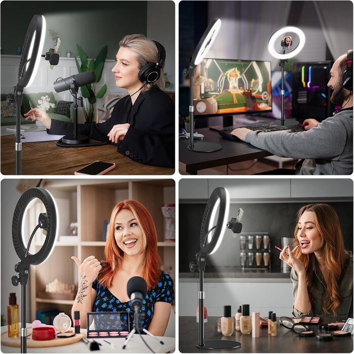 Кільцева лампа Evershop 10.5” з штативом для телефону/ноутбука: відеоконференції, стрімінг, YouTube, TikTok, LED, 3 кольори, 10 рівнів яскравості, 360° обертання