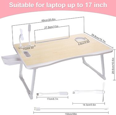 Складаний столик для ноутбука з USB-портом, білий аhorn – для їжі, читання та роботи в ліжку