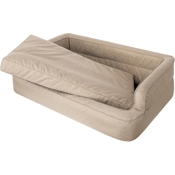 Dog bed, pet furniture, cat bed, removable cover, dog basket, dog cushion, dog lounger, sleeping places, dog sofa, Beige, XL: 96x62 cm