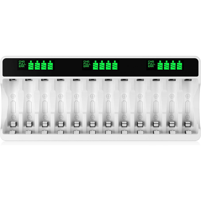 Зарядний пристрій HiQuick для акумуляторів AA/AAA з LCD-дисплеєм (12 місць)