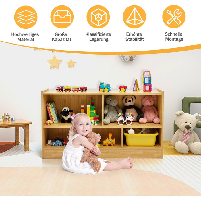 DREAMADE Kids Bookshelf, Toy Storage Bookshelf for Children, Toy Shelf for Children's Room, Playroom and Kindergarten, 111 x 30 x 61.5 cm (Light Natural)