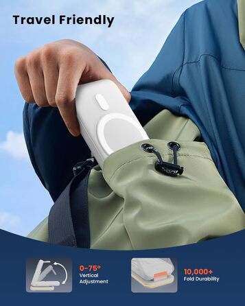 GEEKERA 3-в-1 Магнітна бездротова зарядка Powerbank 5000mAh: для iPhone 17/16/15/12, Apple Watch, AirPods, Samsung Galaxy (Білий)
