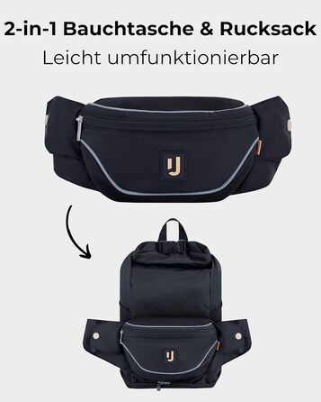 Чоловіча та жіноча поясна сумка Johnny Urban Jimmy 2в1 - рюкзак, складаний, для фестивалів, мультифункціональна, водовідштовхувальна (Чорний)