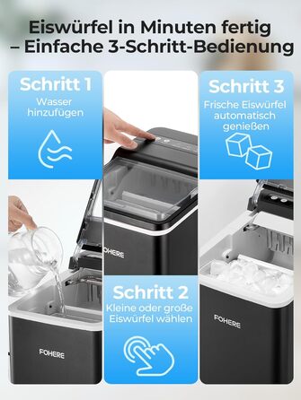 Машина для приготування льоду FOHERE з ручкою, 14 кг/24 год, 9 кубиків льоду за 5 хвилин, 2 розміри, самоочищення, портативна з лопаткою та кошиком – ідеальна для дому, кухні, офісу, кемпінгу, вечірки, RV