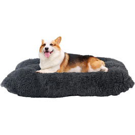 Dog Bed, Fluffy Dog Mats, Longer Plush Dog Cushion, Washable, Non-Slip Bottom, 110 cm for Medium and Large Dogs, (L 90 x W 60 x H 10 cm, Dark Grey)