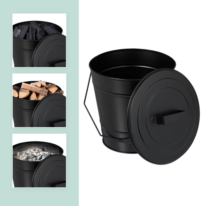 Relaxdays Ash Bucket with Lid, 7 Liter