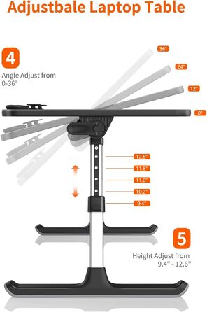 Приставний столик SAIJI для ноутбука, регульована висота, 5 положень, чорний (52*30 см)