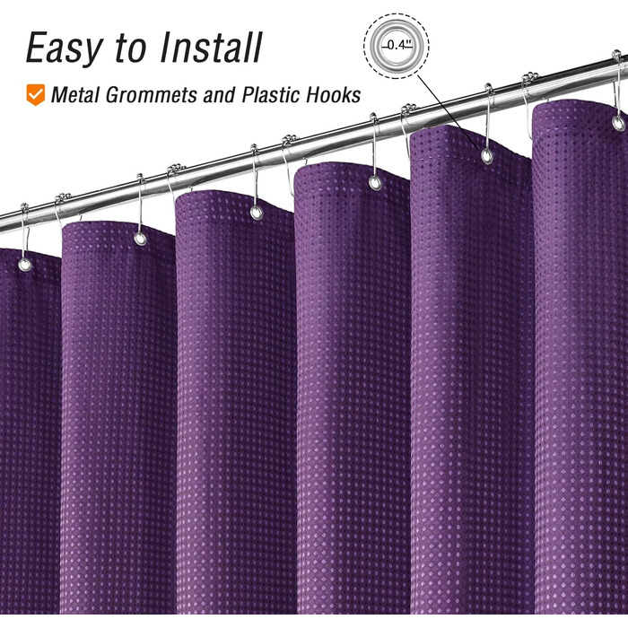 Драпіруваний душовий завіс Gibelle 183x213 см, вафельний візерунок, текстиль, фіолетовий, водонепроникний, для прання в машині