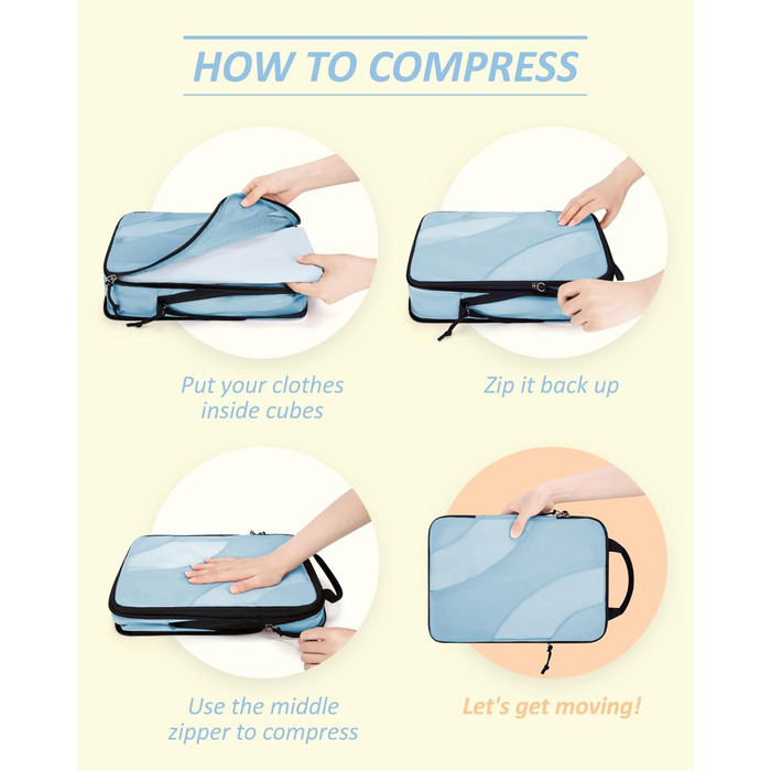 Органайзери для валізи BAGSMART компресійні (6 шт.), блакитний - набір кубиків для подорожей, органайзер для ручної поклажі