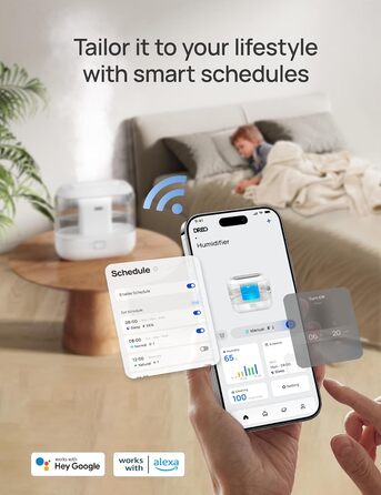 DREO Умний зволожувач повітря для спальні, верхнього заповнення, 4L великий охолоджувач туману, зволожувач з дифузором для ефірних олій та нічним світлом, 36 годин роботи, тихий ультразвуковий зволожувач для дому, білий