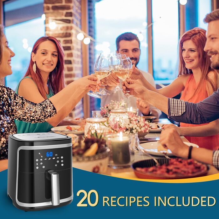Aigostar Cube Smart WiFi - Hot Air Fryer 7L XXL, 1900W Airfryer with APP Control, Hot Air Fryer with 7 Cooking Functions, Touchscreen, Timer Function, 20 Recipe PDF, Oil-Free, DIY Menu.