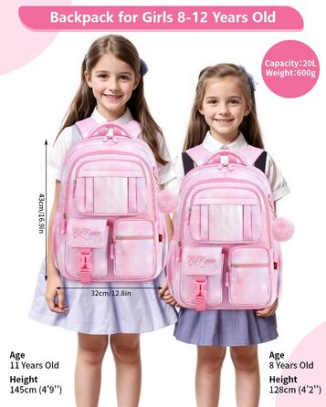 Шкільний рюкзак Tanou для дівчаток 1-4 клас, рожевий, з водонепроникного нейлону, дихаючий