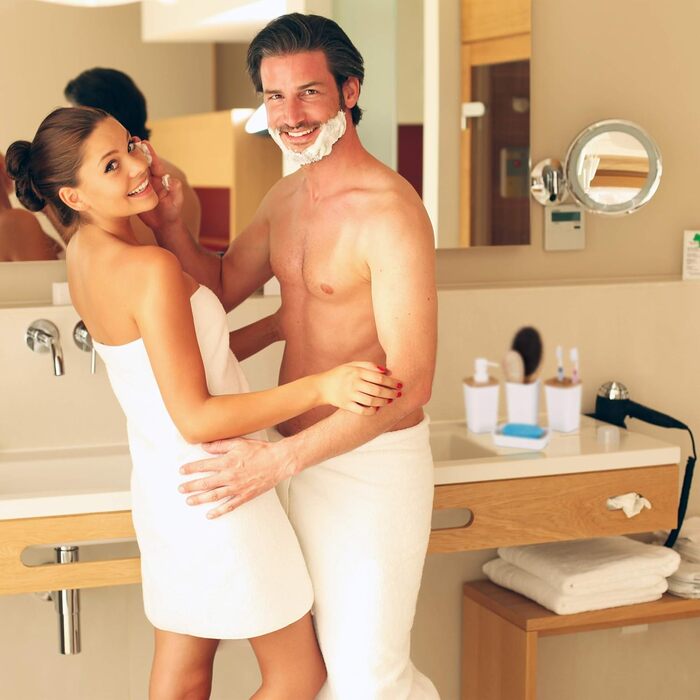 Набір аксесуарів для ванної Relaxdays (4 шт.), сучасний дизайн, зубний стакан, мильниця, дозатор мила, пластик & бамбук, білий, 17,5 x 7 x 7 см