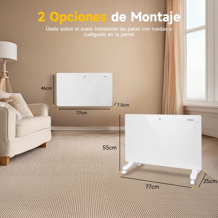 Електричний конвектор Aigostar з термостатом та Wi-Fi, 2000W, чорний (білий, 2 шт.) - для кімнат до 30 м²