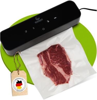 Вакуумний пакувальник SEALWAVE для продуктів харчування: потужний, широкий зварювальний шов, тихий та ефективний, універсальний (для вологих та сухих продуктів), легке очищення, з 10 безкоштовними пакетами