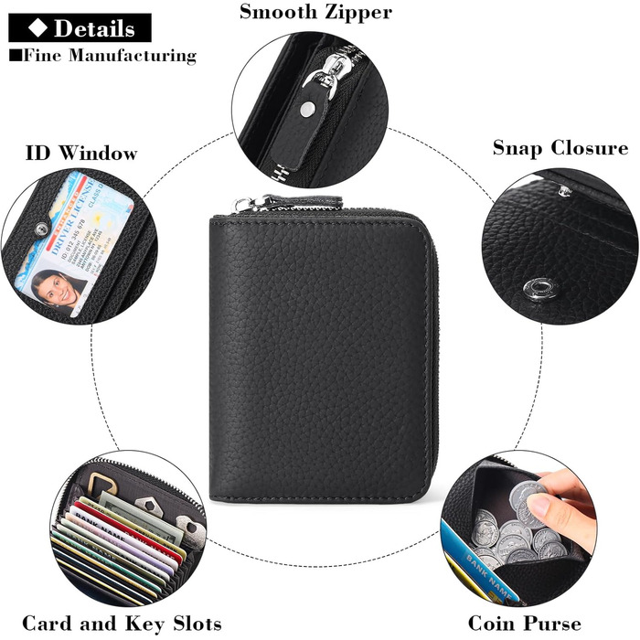 SENDEFN Wallet for Women, Leather Wallet for Women with Many Compartments, Small Women's Cardholder Wallet, RFID Protection Card Holder with Zipper and Many Compartments, Wallet