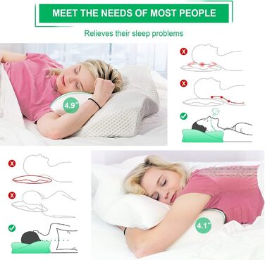 Elviros Orthopedic Memory Foam Pillow, Side Sleeper Pillow, Neck Support Pillow, Head Pillow for Neck Pain, Ergonomic Sleep Pillow for Neck and Shoulder Pain, 53.8 x 11/9 x 33 cm Dark Grey 54 x 11/9 x 33 cm