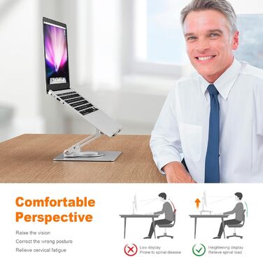 Підставка для ноутбука GRIFEMA GB1050: регульована висота, поворотна основа 360°, ергономічна та вентильована – сумісна з MacBook, Dell та ноутбуками 11-17 дюймів (срібна)