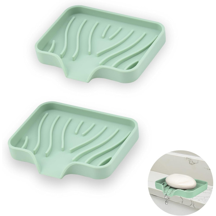Силіконові мильниці з дренажем (2 шт.) - мильниця для душу, ванни, умивальника, кухні (білий, зелений)
