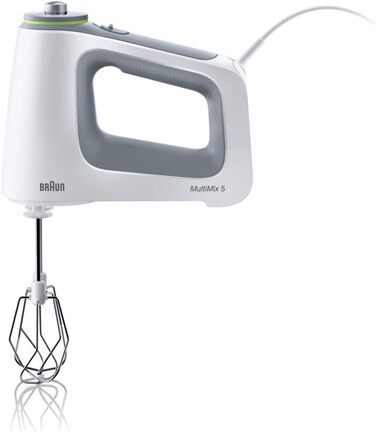 Braun MultiMix 5 HM 5107 Hand Mixer – Handheld mixer with variable speed control, including whisk, dough hooks, hand blender, and 600 ml mixing and measuring cup, 750 Watt, white HM 5107 Single