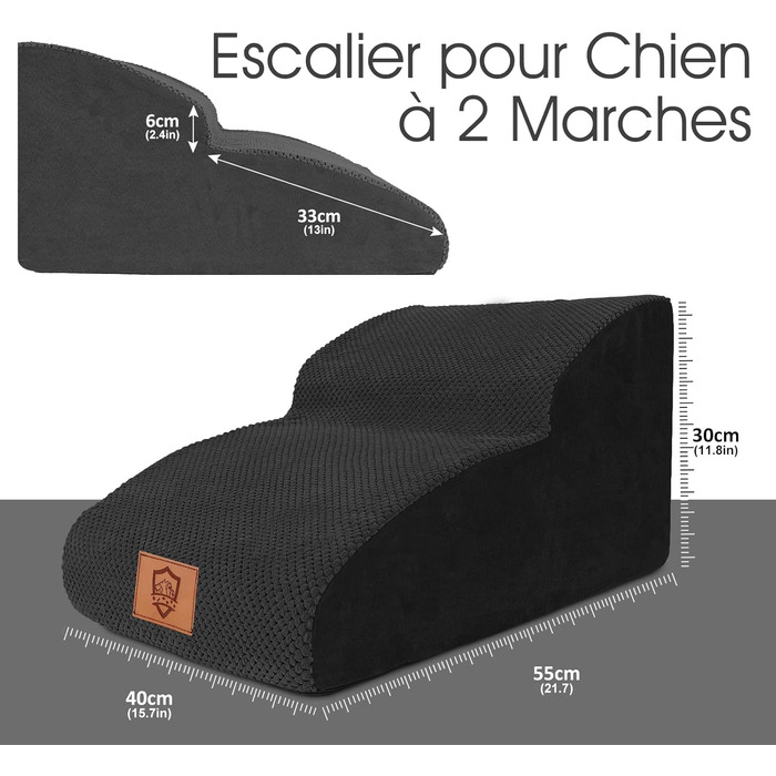 Східці для собак Zvonema з 2 ступенів, пандус для собак з губки високої щільності 30D, антиковзні сходи для собак зі знімним та пральним чохлом, для літніх / поранених тварин, чорного кольору