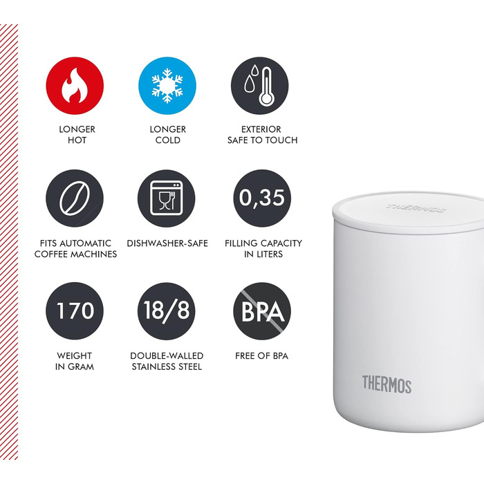 Термос із нержавіючої сталі Longlife Cup 350 мл, чашка-термос з кришкою, для кави та напоїв, зберігає тепло, ідеально для офісу та кемпінгу (Snow White)