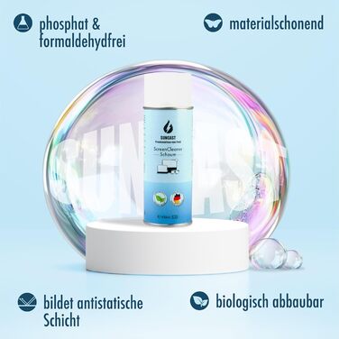 Набір для чищення екранів SUNCAST 2x150 мл з мікрофіброю - піна для ТБ, ноутбука, монітора. Зроблено в Німеччині (400 мл)
