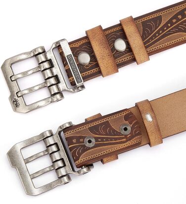 Чоловічий шкіряний ремінь BISON DENIM: стильний аксесуар для джинсів та ділового стилю, ширина 38 мм, з подарунковою коробкою (W71808-brown 120)