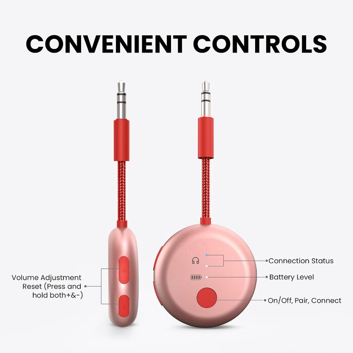 Bluetooth-адаптер для літака Avantree SoundJet R1 для AirPods та бездротових навушників, 25 годин роботи, рожевий