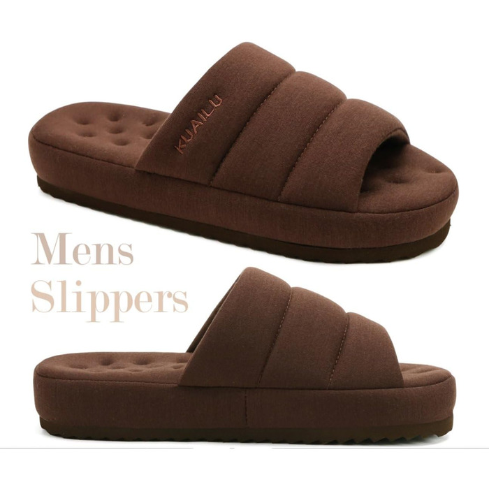 Чоловічі домашні тапочки KuaiLu, стильні, з м'якою устілкою з піною пам'яті, з цупкою гумовою підошвою, для дому та вулиці (темно-коричневі, 43 EU)