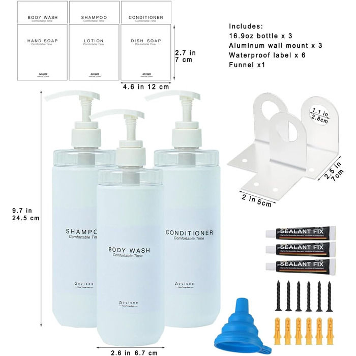 Набір дозаторів для душу GOYISEE, 3 шт. сірого кольору для мила та шампуню, аксесуари для ванної кімнати