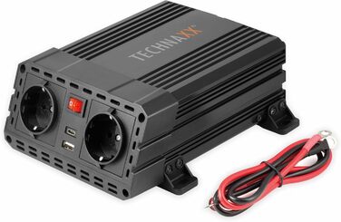 Автомобільний інвертор Technaxx TE19 12V–230V, 600Вт, 2x Schuko, 2x USB, сертифікований TÜV Rheinland