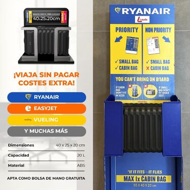 Чемодан ручної об'єму 20 л NUMADA Upfly - компактний, з ABS, для авіакомпаній Ryanair, Vueling, Easyjet (40 x 25 x 20 см)