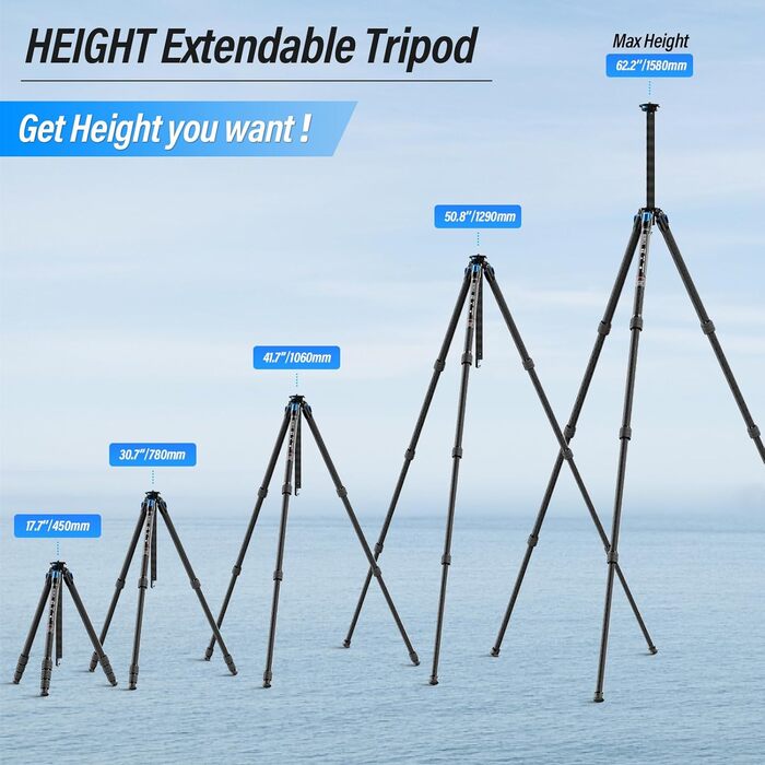 Штатив SIRUI AM124 Carbon з кульковою головкою AM01, легкий туристичний штатив, сумісний з Acra, водонепроникний, 159 см, навантаження 12 кг