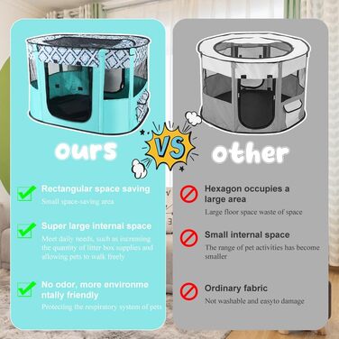 Клітка-забіг для цуценят та собак, складана, 70x55x40 см, зелена в клітинку