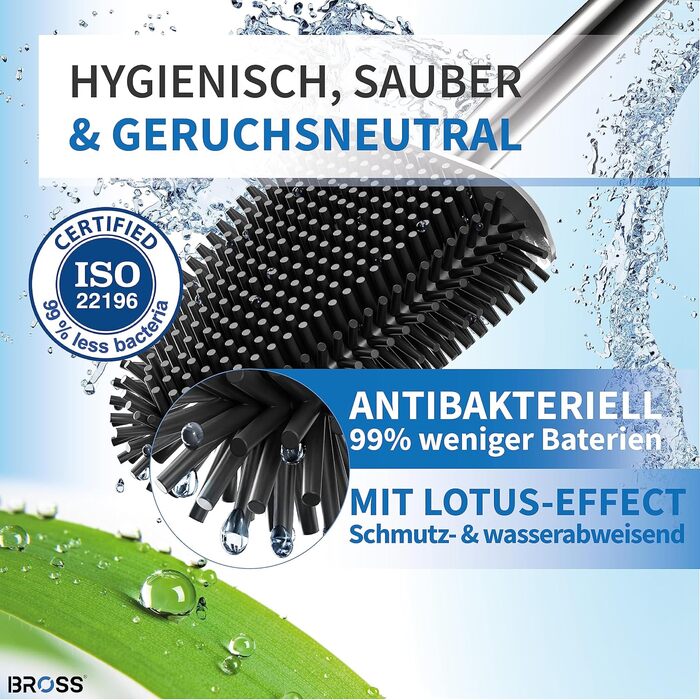 Силіконова щітка для унітазу Bross® - антибактеріальна, з тримачем, для стіни, 1 шт.