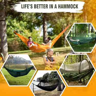 NATUREFUN Ultra-Light Travel Camping Hammock with Mosquito Net | 300 kg (660 lbs) Load Capacity, Breathable Quick-Drying Parachute Nylon | Includes 2 Premium Carabiners and 2 Nylon Straps