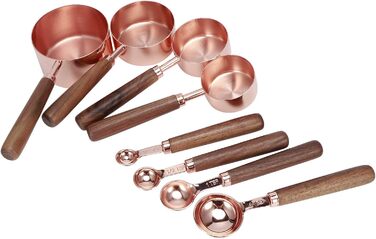 8-Piece Measuring Cup and Spoon Set, Baking Measuring Cups, Spoons with Wooden Handles, Cups and Spoons, Accurate Measuring Spoon for Measuring Dry and Liquid Ingredients