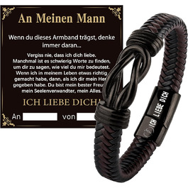 Шкіряний браслет для чоловіків: подарунок татові, дідусю, чоловікові. Ідеальний подарунок на День батька, Різдво, День святого Валентина (колір: коричневий)