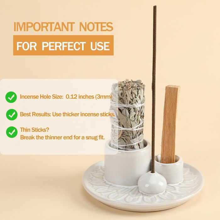 Palo Santo Incense Holder, Handmade Ceramic Incense Burner for Palo Santo Sticks, Sage Holder for Burning, Ash Catcher Tray for Meditation, Yoga Room, White