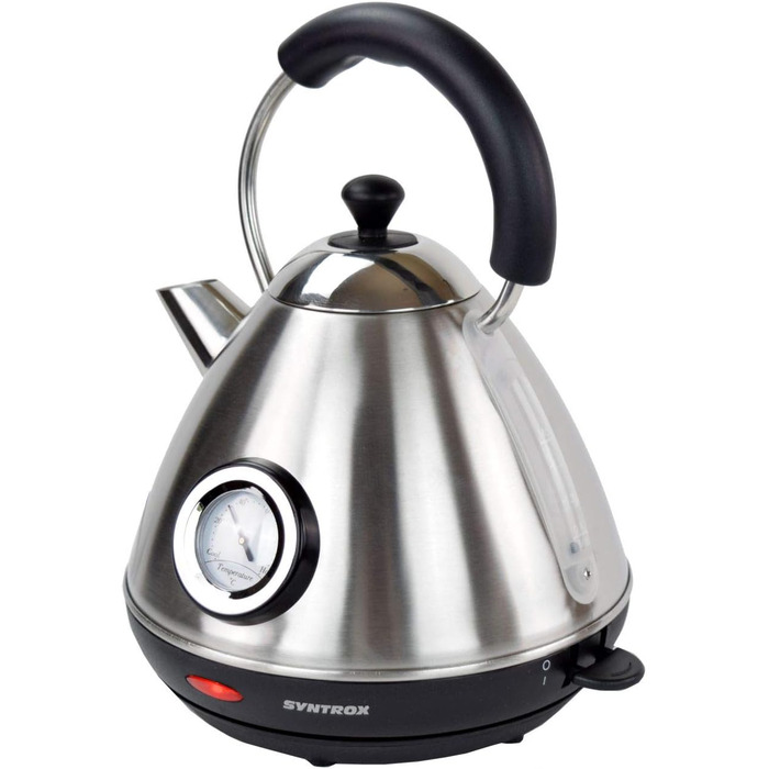 Електрочайник Syntrox Germany WK-2200W-1.7T, 2200 Вт, 1,7 л, нержавіюча сталь, бездротовий, з термометром, 360° поворот, чайник для води та чаю